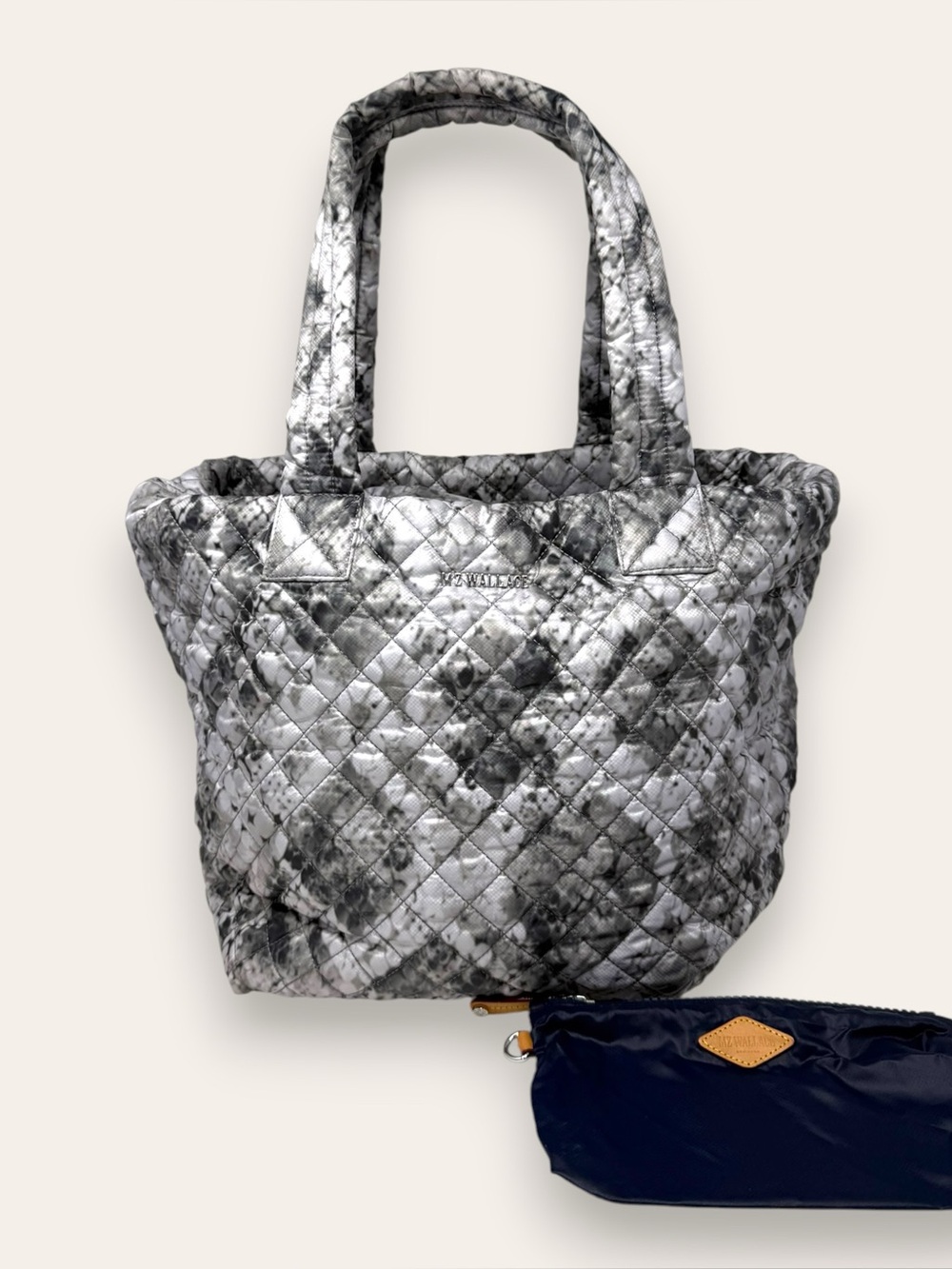 MZ Wallace Metro Quilted Dip Tie Dye Zippered Tote Bag White Gray Black Women’s
